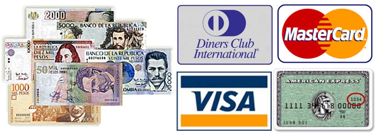 Efectivo, MasterCard, Diners, Visa, American Express